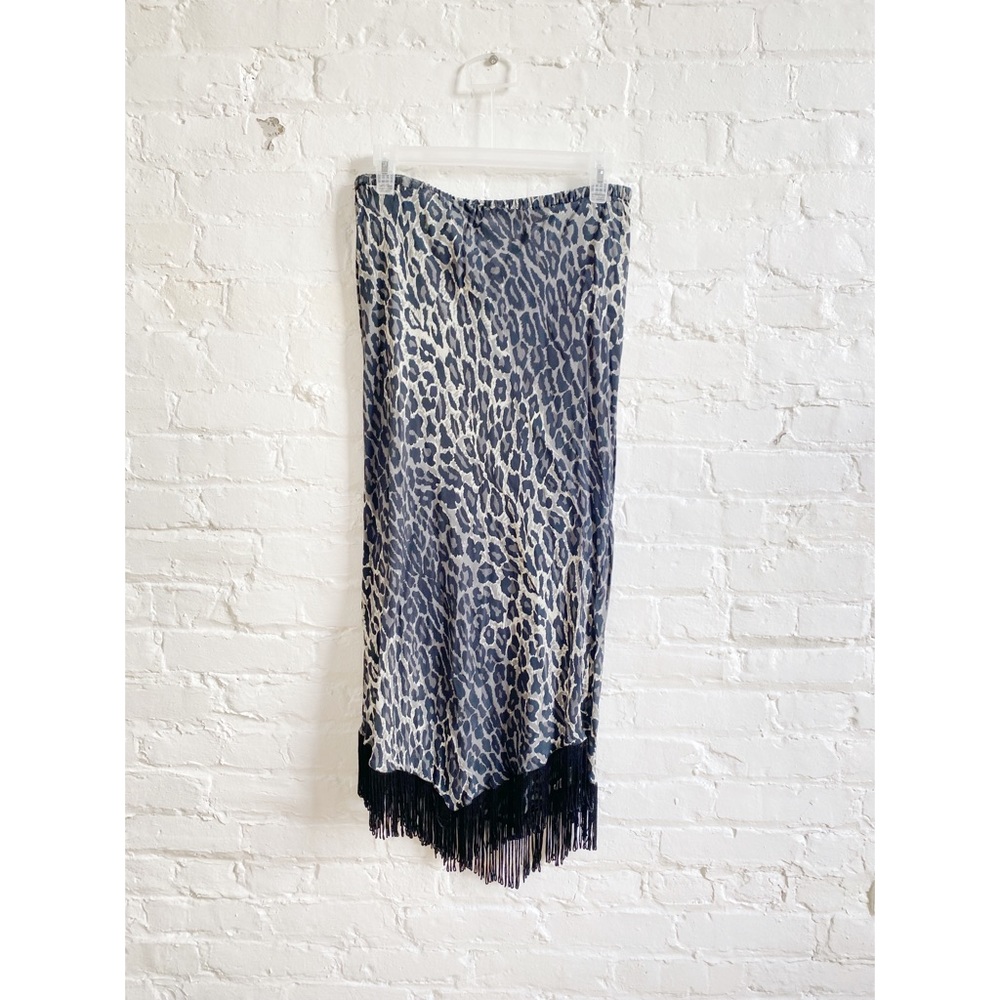 Vintage 90s Y2K Leopard Fringe Midi Skirt